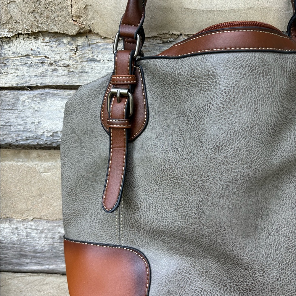 Kathy Ireland Elegant Gray and Brown Large Women's Handbag/Tote/Shoulder Bag - Picture 7 of 10